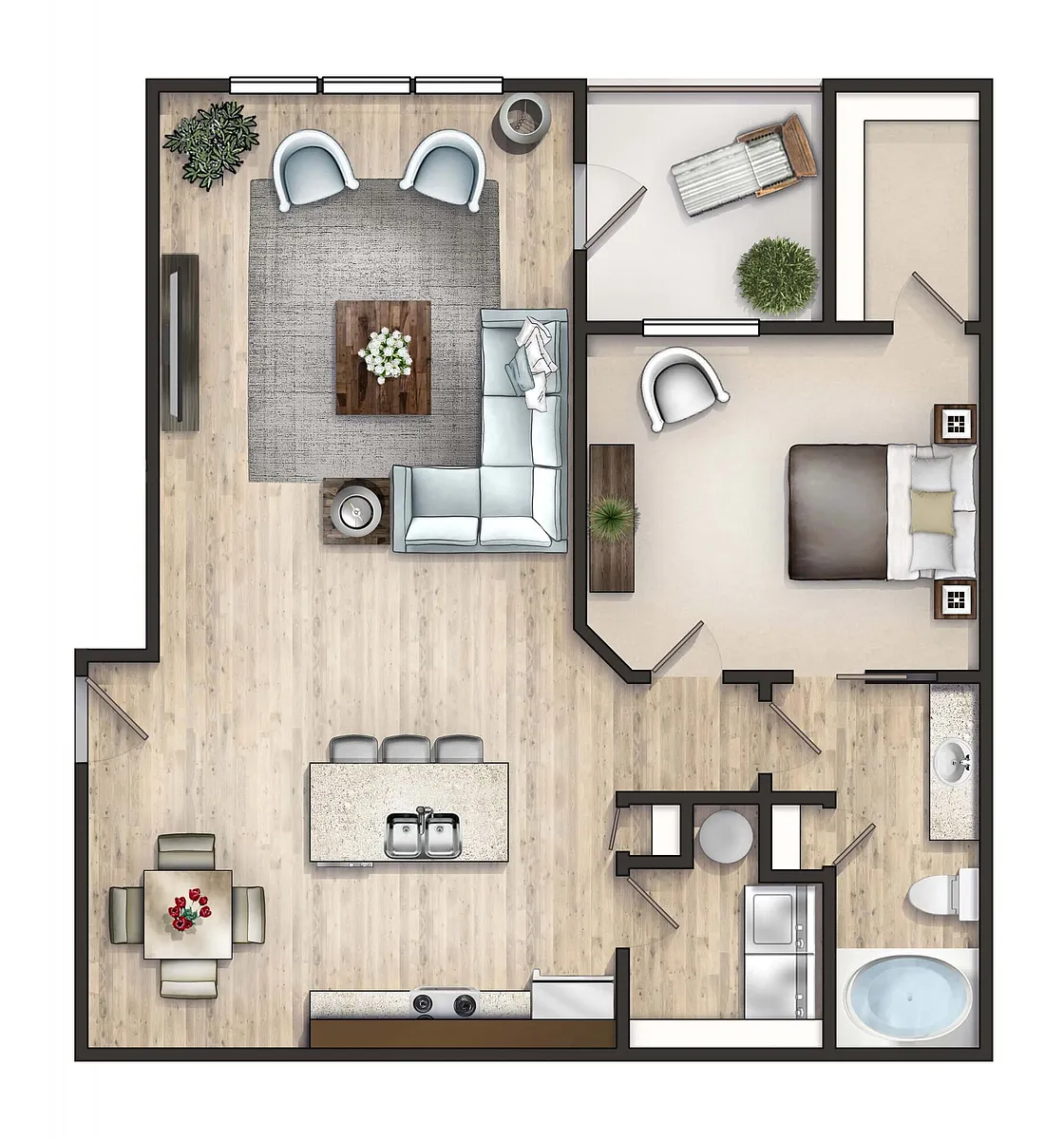 Floor plan The Upper Flat Rock with Great Room and Balcony