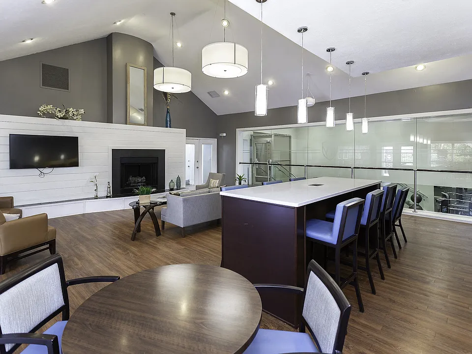 Clubhouse with fireplace and TV