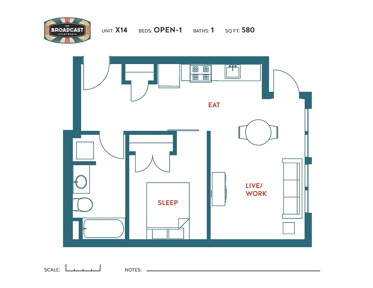 Floor plan 1 Bed 1 Bath x14
