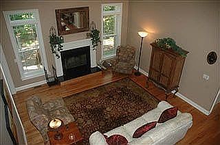 2 story great room overlooking private wooded backyard