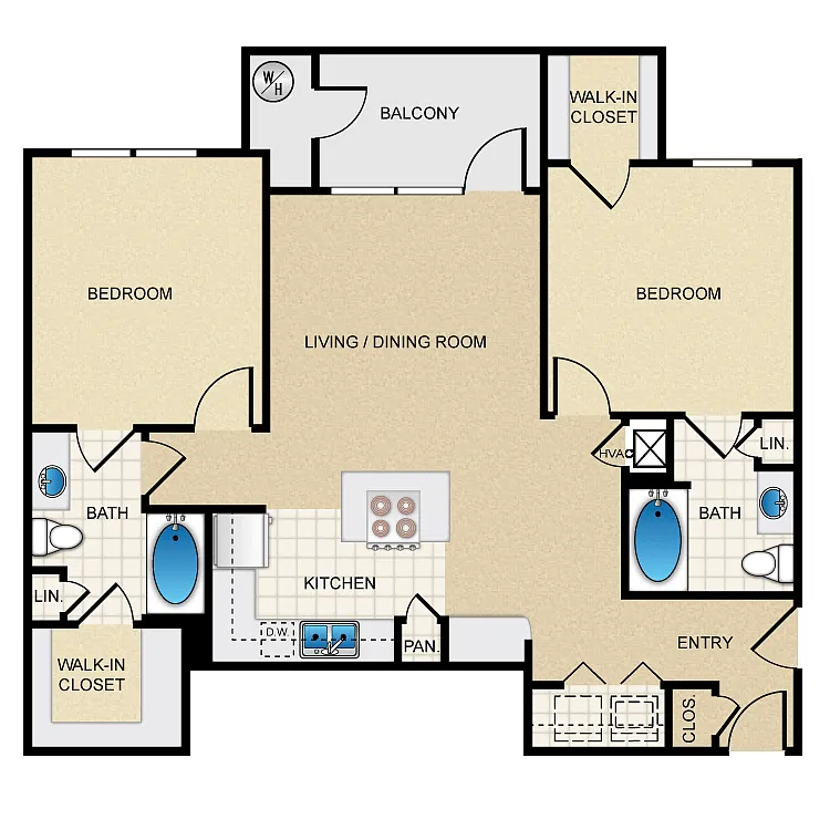 Floor plan Two Bedroom D2G
