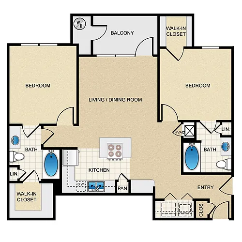 Floor plan Two Bedroom D2G