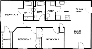 Floor plan 3 Bed 2 Bath