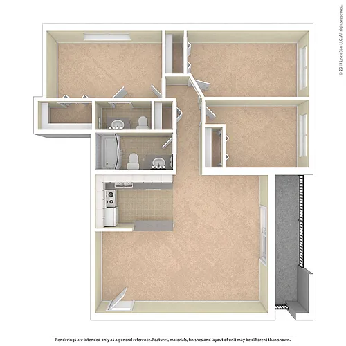 Floor plan THREE BEDROOM 1.5 BATH
