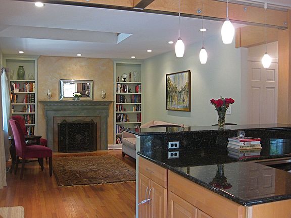 open floorplan & fireplace