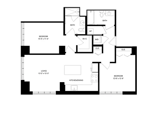 Floor plan 2 Bed-2 Bath-P8