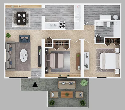 Floor plan Two Bedroom One Bath Apartment