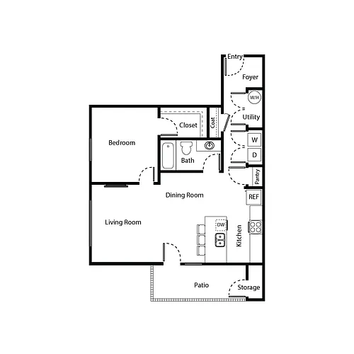 Floor plan Unit B - One Bedroom