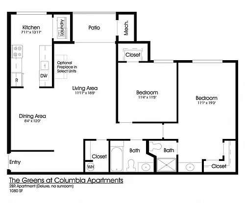 Floor plan 2BR 2BA (1080sf)