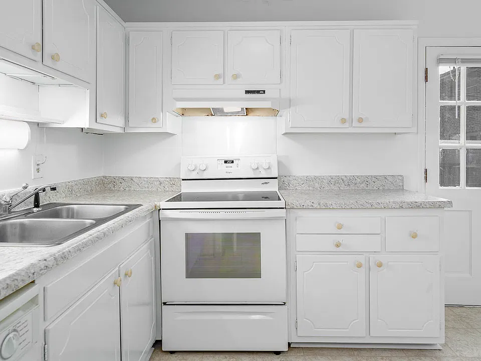 kitchen with rear entrance in view
