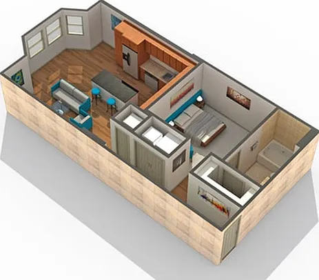 1 BR x 1 BA - B Floorplan 1 BR x 1 BA - B Floorplan