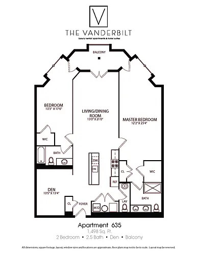 Floor plan 2 Bed - 2.5 Bath - Den - Balcony