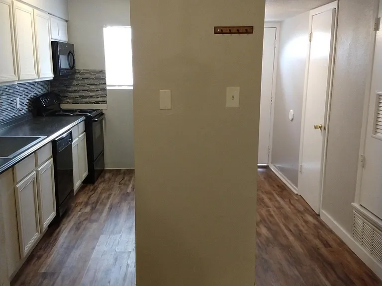 view of the kitchen and entry hallway from the living room