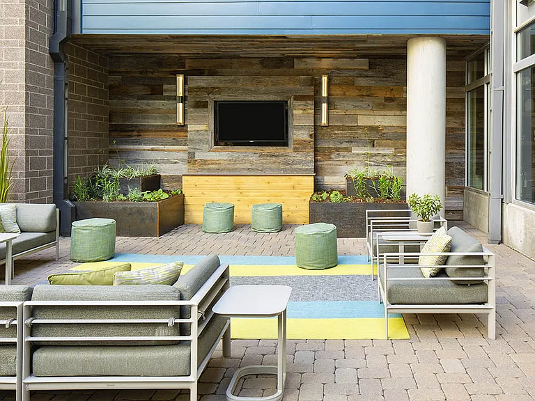 Apartment community Outdoor Lounge at Griffis Union Station in Denver, Colorado.
