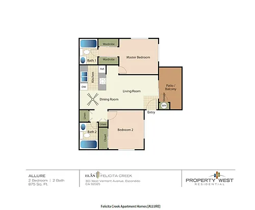 Floor plan 2 Bedrooms 2 Baths - 22B