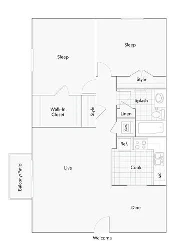 Floor plan 2 BR x 1 BA - A