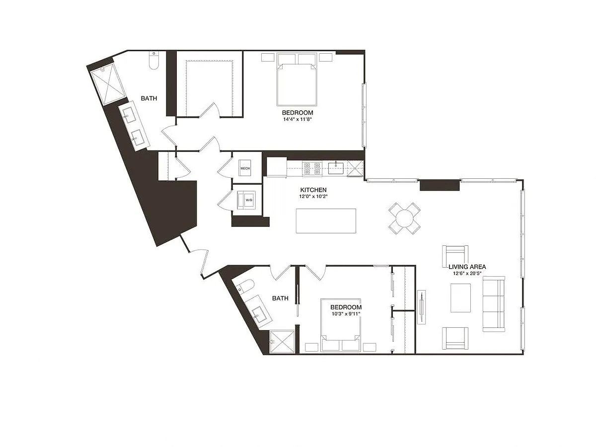 Floor plan 2 Bed - 2 Bath | B14