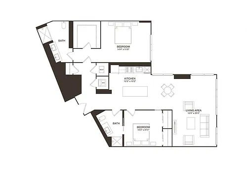 Floor plan 2 Bed - 2 Bath | B14