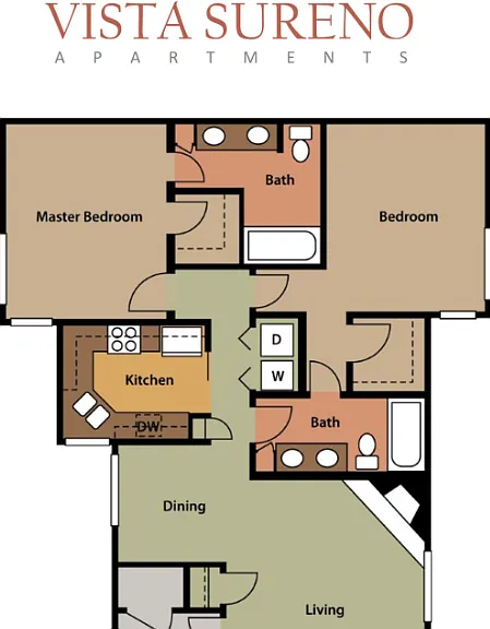 Two-Bedrooms, Two-Bathrooms (BR) Floorplan Diagram