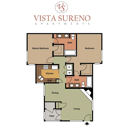 Floor plan Two-Bedrooms, Two-Bathrooms (BR)