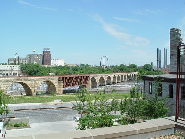 Terrace View of Historic Stone Arch Bridge