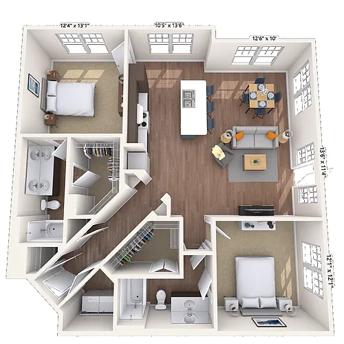Floor plan Traditional 2x2 1250-1320 SF