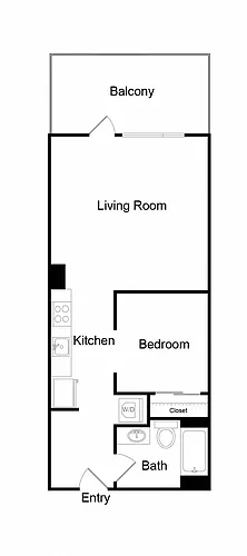 Floor plan One Bed One Bath B1-3