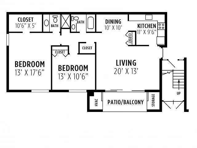 Floor plan Two bedroom, two bath apartment