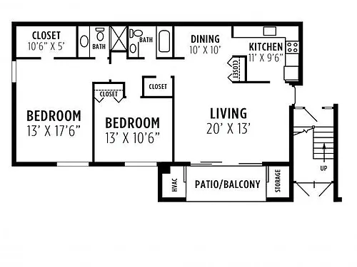 Floor plan Two bedroom, two bath apartment