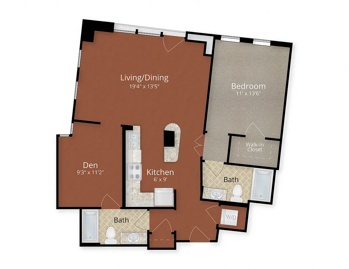 Floor plan One Bedroom Two Bath
