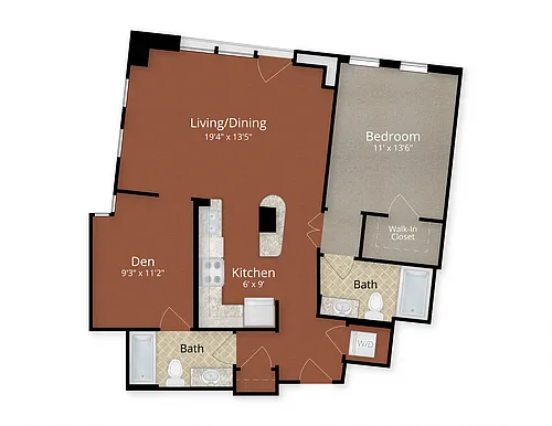 Floor plan One Bedroom Two Bath