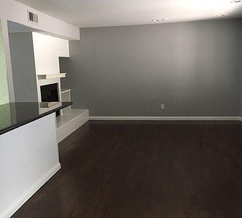 Living with wood burning fireplace