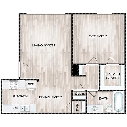 Floor plan 1 bed 1 bath