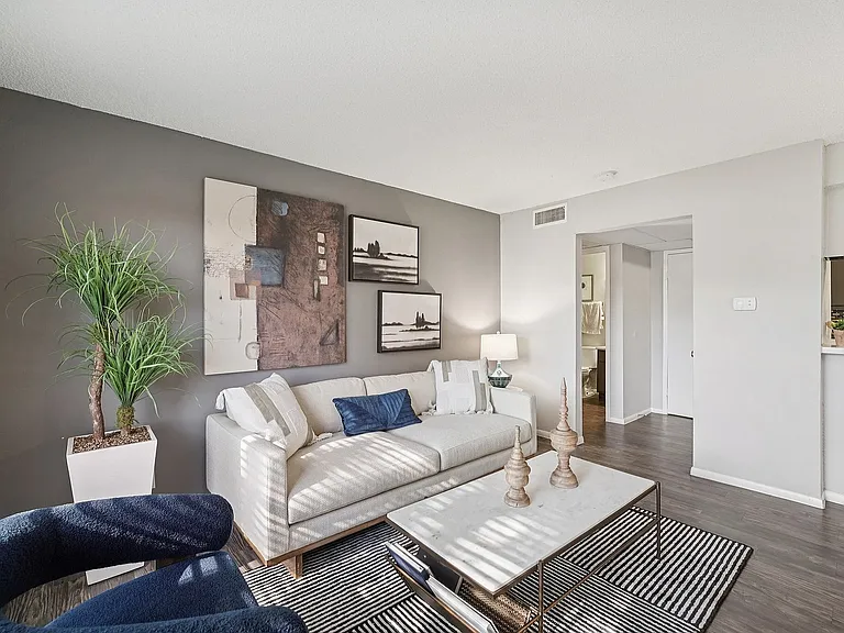 Contemporary Living Room with Stylish Accents in Waco Apartments