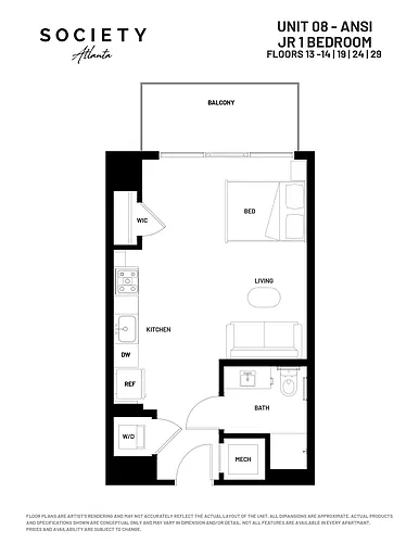 Floor plan Jr 1 Bed - S2