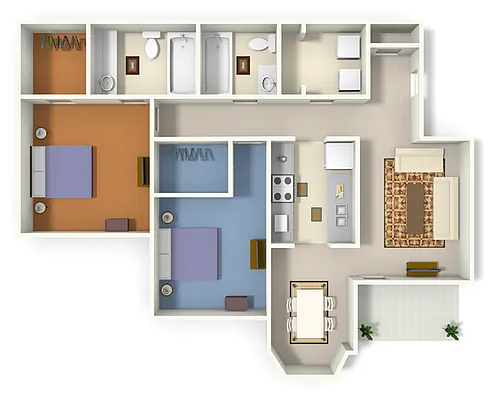 Floor plan B1 Santee - 2 Bedroom, 2 Bathroom