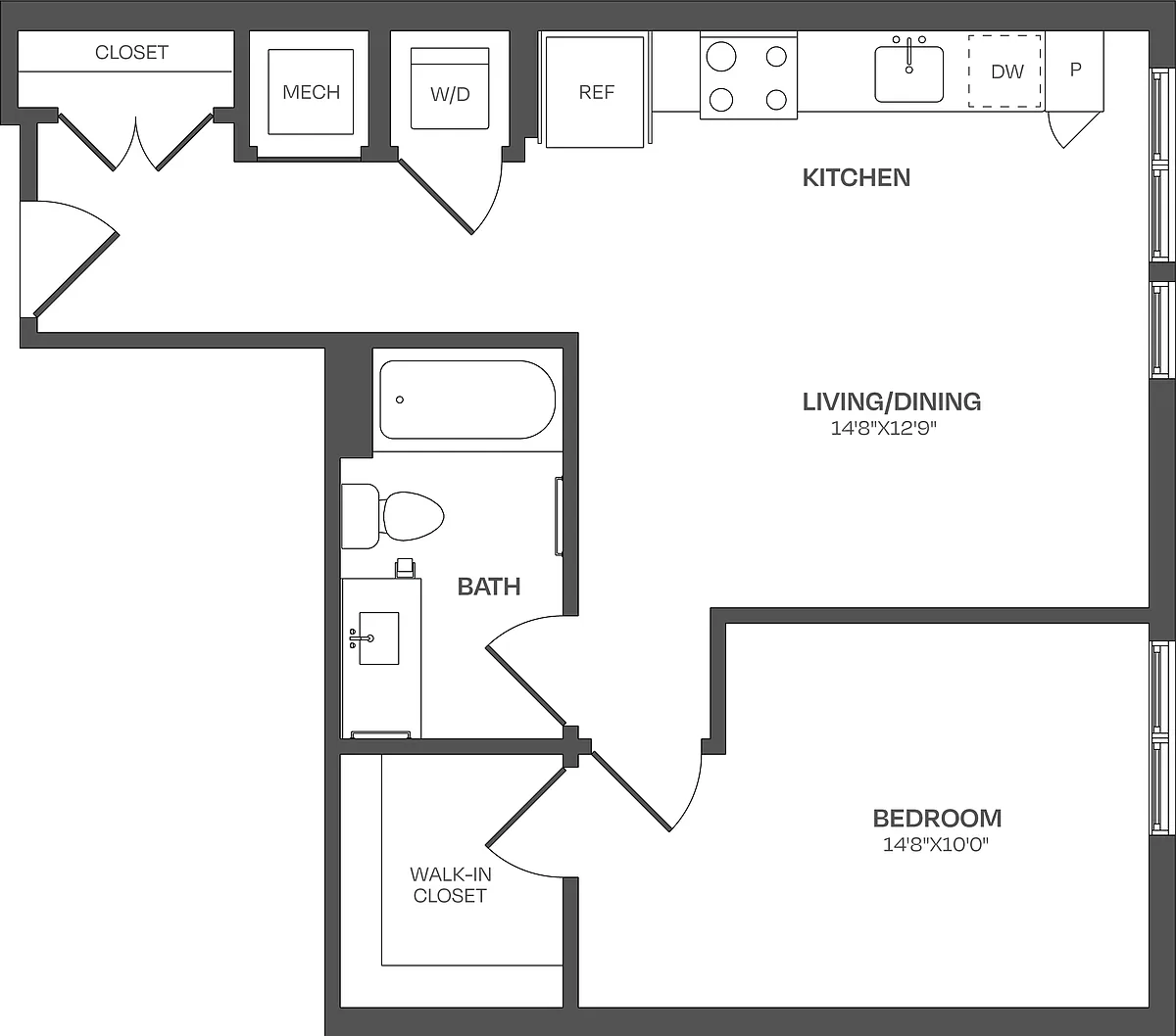 Floor plan 1 Bed/1 Bath-A05