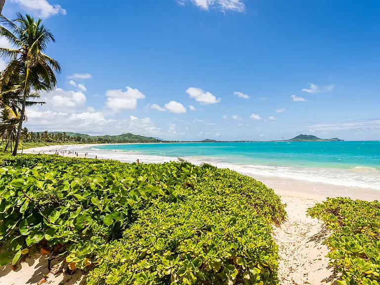 View of Kailua Beach from the property's private beach access pathway.