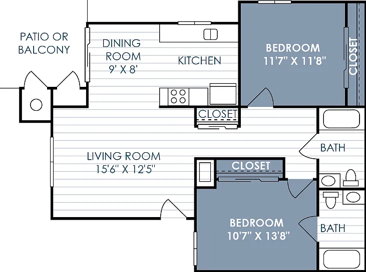 2 Bedroom 2 Bathroom Floorplan Diagram