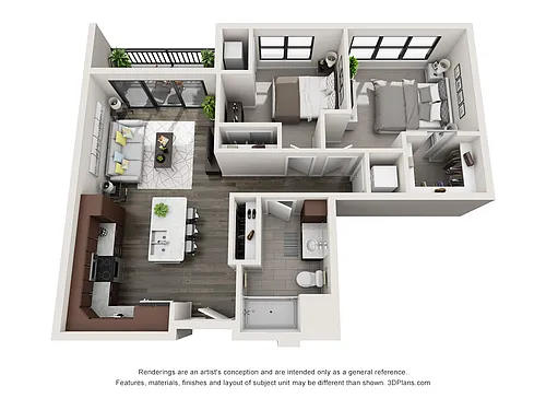 Floor plan 2 Bed, 1 Bath