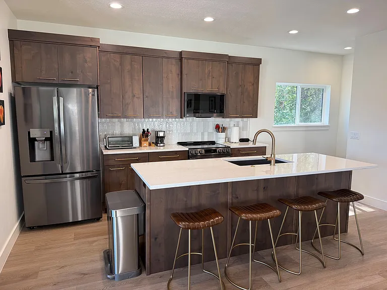 Kitchen and island
