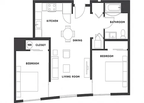 Floor plan 2BR x 1BA