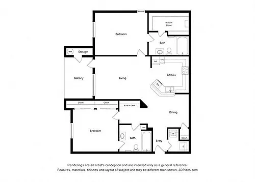 Floor plan Two Bedroom (B1, B2 & B3)
