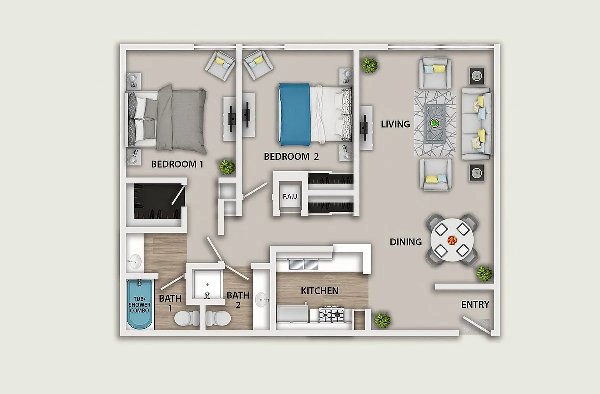 Floor plan 2 Bedroom, 2 Bath Traditional