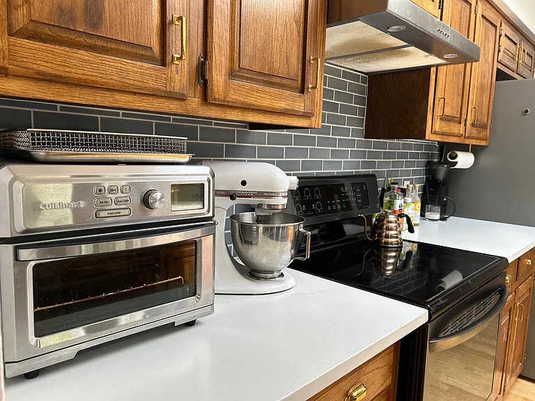 Air Fryer Oven and Kitchen Aid Mixer, New Quartz Countertops throughout