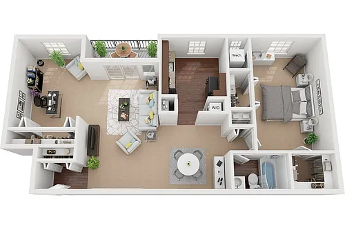 Floor plan Baldwin 1 Bedroom 1 Bath Den