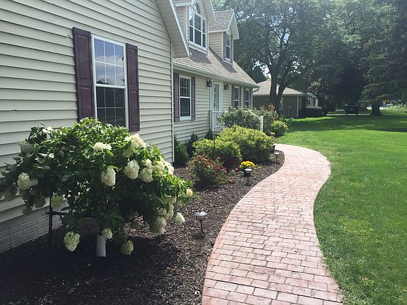 Stamped concrete sidewalk.