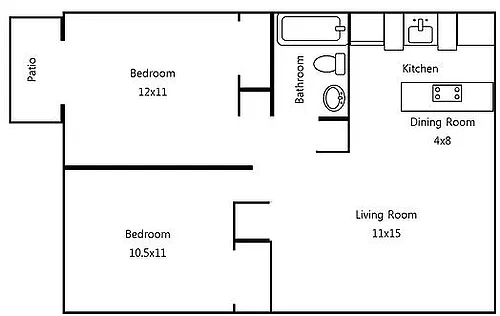 Floor plan Two Bedroom, One Bath