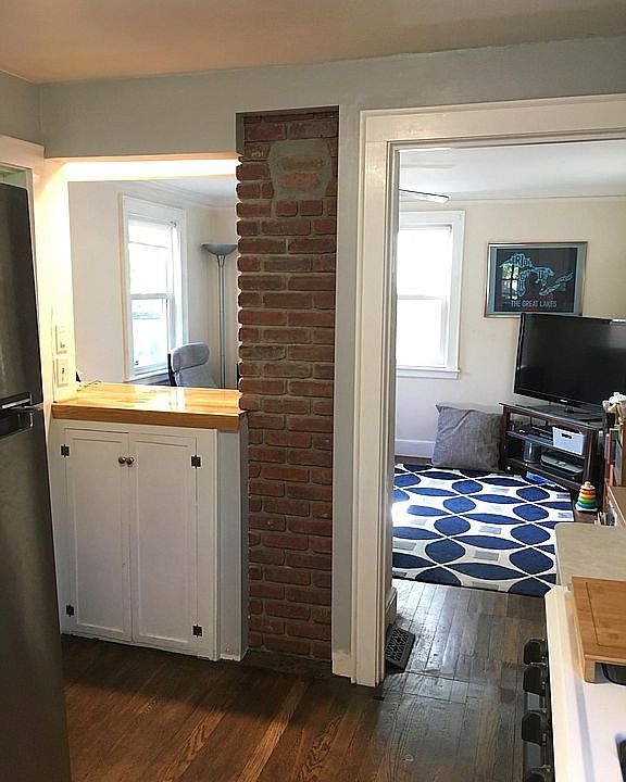 Exposed brick chimney