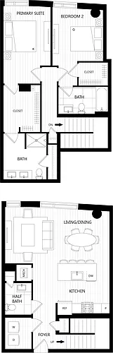Floor plan 2 Bed/2.5 Bath Loft-TH1